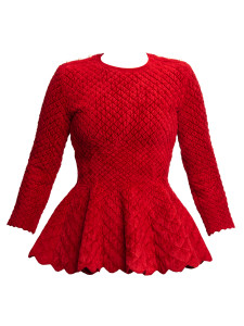 Alexander McQueen Women's Scallop Detail Long Sleeve Top, Size 6 UK, Red, Wool Alexander McQueen Women's Scallop Detail Long Sleeve Top, Size 6 UK, Red, Wool