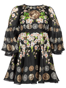 Dolce & Gabbana Coin-Print Bell-Sleeve Mini Dress Black Silk Dolce & Gabbana Coin-Print Bell-Sleeve Mini Dress Black Silk