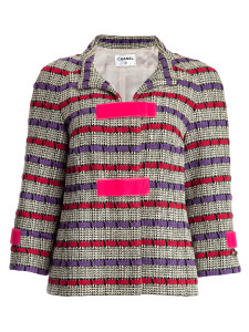 Chanel Women's Tweed Velvet Trim Jacket, Size 14 UK, Multicolour, Cotton Chanel Women's Tweed Velvet Trim Jacket, Size 14 UK, Multicolour, Cotton