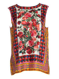 Dolce & Gabbana Women's Sleeveless Floral Printed Blouse, Size 14 UK, Multicolour, Silk Dolce & Gabbana Women's Sleeveless Floral Printed Blouse, Size 14 UK, Multicolour, Silk