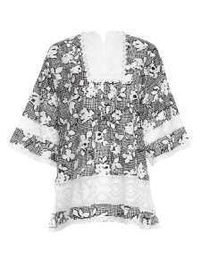 Oscar de la Renta Floral and Lace Blouse Black and White Cotton Oscar de la Renta Floral and Lace Blouse Black and White Cotton