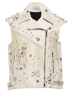 Valentino Garavani Graphic Fringe Sleeveless Jacket White Leather Valentino Garavani Graphic Fringe Sleeveless Jacket White Leather