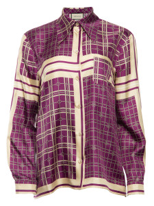 Gucci Women's Pattern Button-Up Blouse, Size 16 UK, Purple, Silk Gucci Women's Pattern Button-Up Blouse, Size 16 UK, Purple, Silk