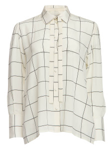 Valentino Garavani Women's Striped Collared Button-Up Blouse, Size 16 UK, White, Silk Valentino Garavani Women's Striped Collared Button-Up Blouse, Size 16 UK, White, Silk