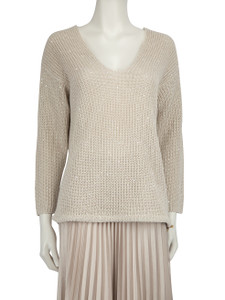 Brunello Cucinelli Ecru Sequinned V-Neck Jumper