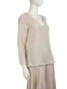 Brunello Cucinelli Ecru Sequinned V-Neck Jumper
