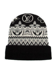 Louis Vuitton Logo Beanie Flocon Damier Grey Wool Louis Vuitton Logo Beanie Flocon Damier Grey Wool