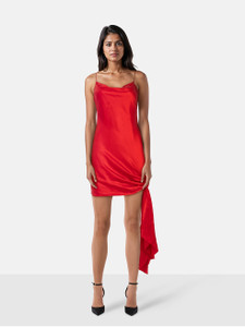 Cinq à Sept Red Silk Knotted Detail Mini Dress