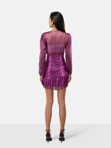 Maje Metallic Purple Long Sleeve Mini Dress