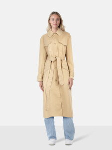 ANNA QUAN  Beige Belted Long Buttoned Coat