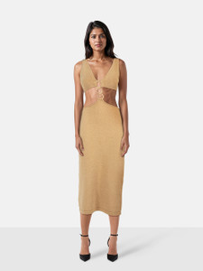 Cult Gaia Beige Knit Cut Out Maxi Dress