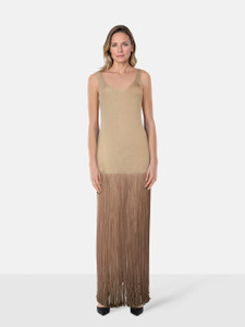 Prada Beige Silk Fringed Knit Maxi Dress