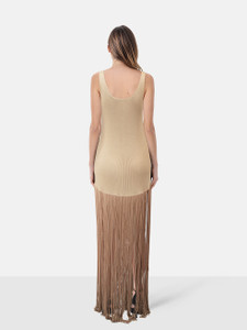 Prada Beige Silk Fringed Knit Maxi Dress