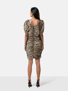 Ganni Leopard Print Puff Sleeve Dress