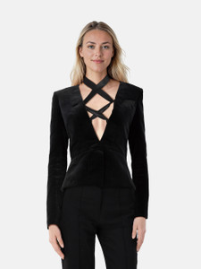 Balmain Black Velvet Structured Blazer Top