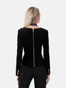 Balmain Black Velvet Structured Blazer Top