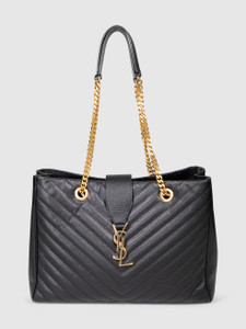Saint Laurent Black Leather Cassandre Shopper Tote