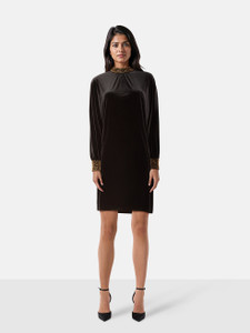 Saint Laurent Black Velvet Gold Beaded Dress