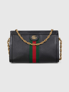 Gucci Black Leather Ophidia Web Stripe Bag
