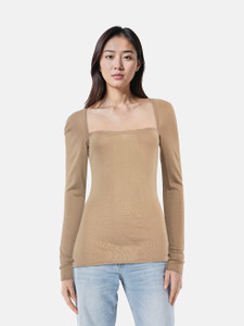 Gucci Beige Square Neck Long Sleeve Top