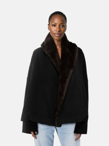 Nicole Farhi Black Wool Faux Fur Collar Coat