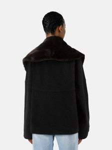 Nicole Farhi Black Wool Faux Fur Collar Coat