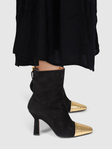 Paris Texas Black Suede Gold Cap Toe Boots
