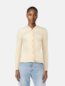 Sandro Ecru Ribbed Slim Fit Knitted Cardigan