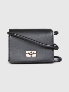 Ganni Black Leather Bou Wallet on Strap
