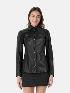Dolce & Gabbana Black Leather Shirt Jacket
