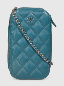 Chanel 2018-19 Teal Leather Phone Holder Bag