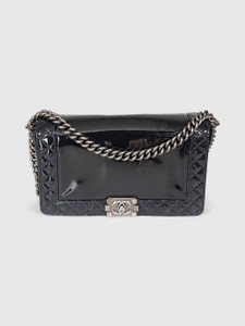 Chanel 2013-14 Black Patent Reverso Boy Bag