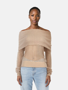 Joseph Beige Mohair Off Shoulder Knit Jumper