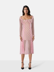 Self-Portrait Self Portrait x Christopher Kane Pink Lace Ruffle Midi Dress