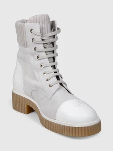 Chanel Grey Suede CC Combat Boots