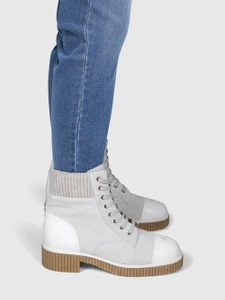 Chanel Grey Suede CC Combat Boots