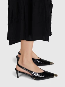 Anine Bing Black Leather Metal Cap Toe Nina Heels