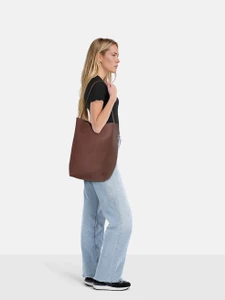 The Row Brown Leather Large N/S Park Tote Bag