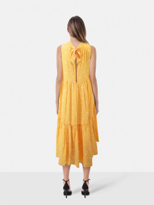 Asceno Yellow Polkadot Long Neck Tie Dress