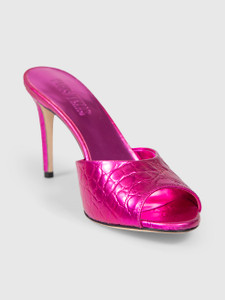 Paris Texas Pink Metallic Croc Embossed Mules