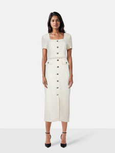 Self-Portrait Cream Crepe Button Midi Dress