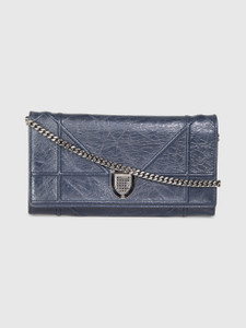 Dior 2016 Blue Crinkled Leather Diorama Wallet on Chain