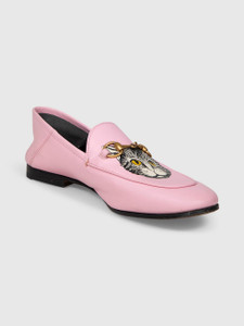 Gucci Pink Leather Cat Loafers