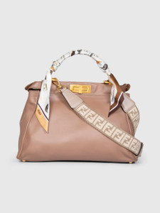 Fendi Brown Leather Peekaboo Medium Bag With Scarf