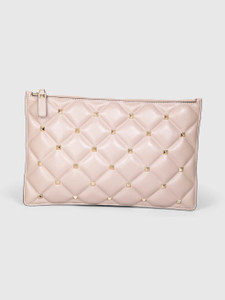 Valentino Garavani Taupe Leather Quilted Rockstud Clutch