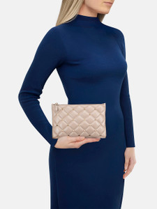 Valentino Garavani Taupe Leather Quilted Rockstud Clutch
