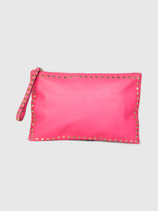 Valentino Garavani Neon Pink Rockstud Leather Clutch