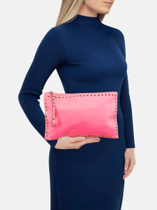 Valentino Garavani Neon Pink Rockstud Leather Clutch