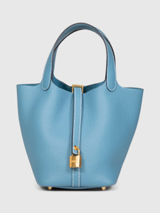 Hermès Blue Jean Clemence Leather Picotin Lock 18 Bag
