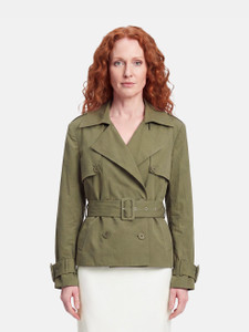 AEXAE Army Green Cargo Cropped Trench Coat